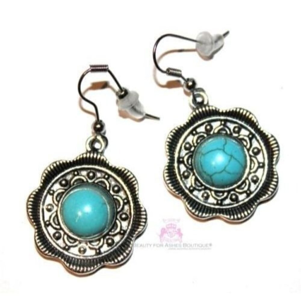Turquoise Semi-Stone Medallion Earrings - New W/Tags